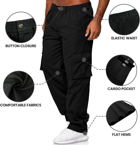 HUNGSON Mens Casual Cargo Pants - Sweatpants Joggers Athletic Trouser Cotton Loose Straight Hiking Pants for Men in Saudi Arabia