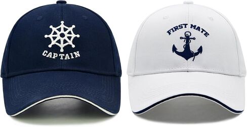 Captain and First Mate Hat Set, Adjustable Matching Cotton Nautical Marine Sailor Baseball Caps, Boat Owner Gift in Saudi Arabia