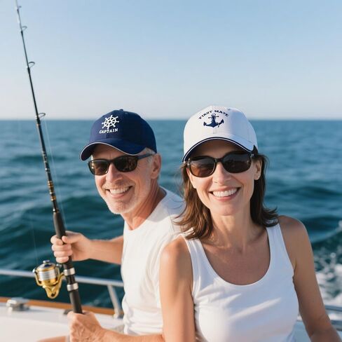 Captain and First Mate Hat Set, Adjustable Matching Cotton Nautical Marine Sailor Baseball Caps, Boat Owner Gift in Saudi Arabia