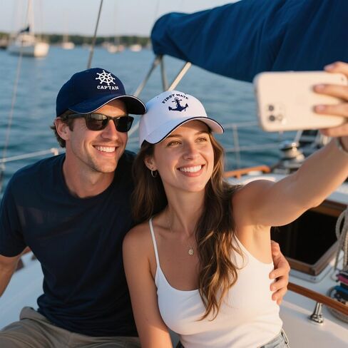 Captain and First Mate Hat Set, Adjustable Matching Cotton Nautical Marine Sailor Baseball Caps, Boat Owner Gift in Saudi Arabia