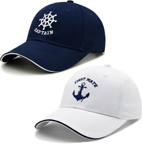 Captain and First Mate Hat Set, Adjustable Matching Cotton Nautical Marine Sailor Baseball Caps, Boat Owner Gift in Saudi Arabia