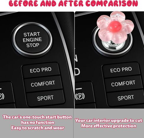 3pcs Car Push Start Button Cover, 3 Colors Flower Starter Covers Engine Starter Stop One-Touch Push Start Button Cover Car Interior Decoration Accessories for Women in Saudi Arabia
