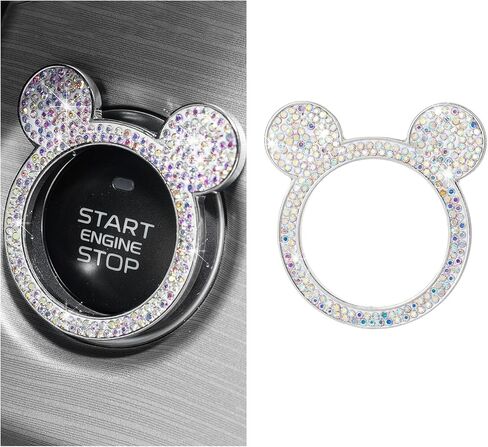 2 PCS Bling Car Engine Button Cover ، Rhinestone Ring Ring Button Cover Sticker ، Little Key Key Ignition and Knob Ring Decoration ، Exclsing Car Inflicling Care for Women (Black) in Saudi Arabia