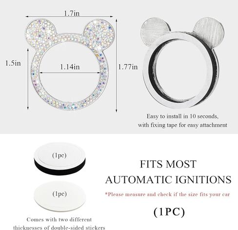 2 PCS Bling Car Engine Button Cover ، Rhinestone Ring Ring Button Cover Sticker ، Little Key Key Ignition and Knob Ring Decoration ، Exclsing Car Inflicling Care for Women (Black) in Saudi Arabia