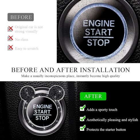 2 PCS Bling Car Engine Button Cover ، Rhinestone Ring Ring Button Cover Sticker ، Little Key Key Ignition and Knob Ring Decoration ، Exclsing Car Inflicling Care for Women (Black) in Kuwait