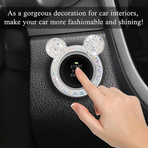 2 PCS Bling Car Engine Button Cover ، Rhinestone Ring Ring Button Cover Sticker ، Little Key Key Ignition and Knob Ring Decoration ، Exclsing Car Inflicling Care for Women (Black) in Saudi Arabia