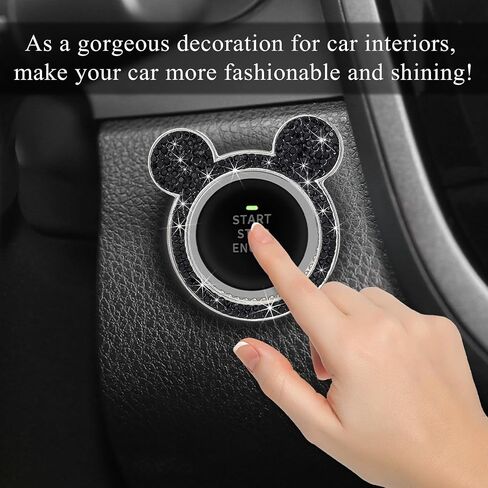 2 PCS Bling Car Engine Button Cover ، Rhinestone Ring Ring Button Cover Sticker ، Little Key Key Ignition and Knob Ring Decoration ، Exclsing Car Inflicling Care for Women (Black) in Kuwait