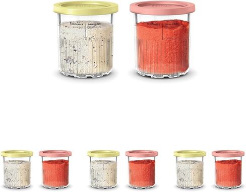 Ninja Creami Deluxe Pints 2 Pack, Compatible with NC500 Series Creami Deluxe Ice Cream Makers, Genuine Ninja Pint, BPA-Free & Dishwasher Safe, Color Lids, 1 Pint Each, Clear/Coral/Yellow, XSKPNTLD2​ in Saudi Arabia