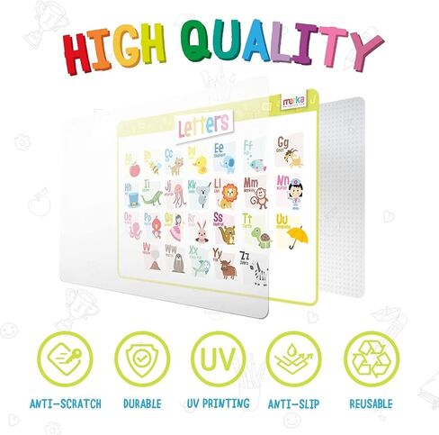 Merka 4 Pack Educational Placemat for Kids & Toddlers, Reusable, Washable Mat with Secure Grip Back for Dining Table, Learning Letters, Numbers, Shapes, Colors,17 x 11 inches in Saudi Arabia