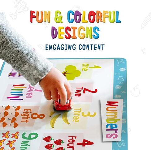 Merka 4 Pack Educational Placemat for Kids & Toddlers, Reusable, Washable Mat with Secure Grip Back for Dining Table, Learning Letters, Numbers, Shapes, Colors,17 x 11 inches in Saudi Arabia