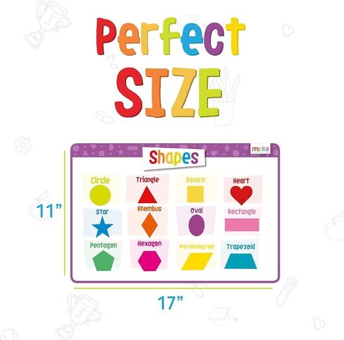 Merka 4 Pack Educational Placemat for Kids & Toddlers, Reusable, Washable Mat with Secure Grip Back for Dining Table, Learning Letters, Numbers, Shapes, Colors,17 x 11 inches in Saudi Arabia
