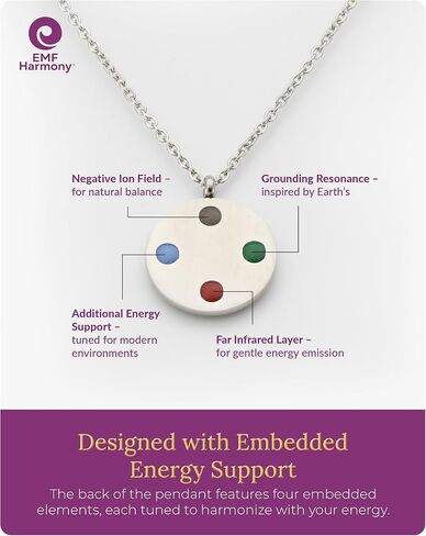 قلادة قلادة EMF Harmony - الفولاذ المقاوم للصدأ الفضي ، أنيقة وعملية ، 7/8 بوصة - مقاومة للماء - 4 عناصر مضمنة - 23 "سلسلة in Kuwait