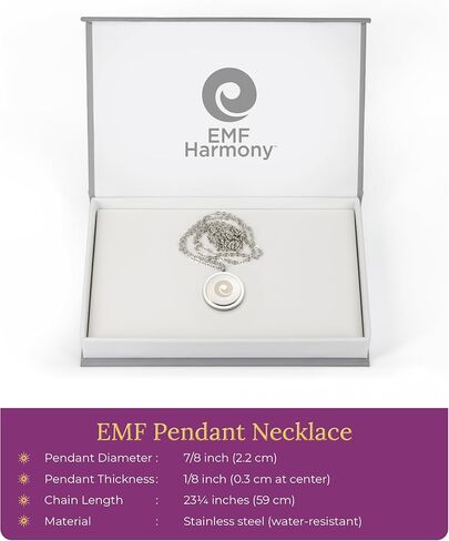 قلادة قلادة EMF Harmony - الفولاذ المقاوم للصدأ الفضي ، أنيقة وعملية ، 7/8 بوصة - مقاومة للماء - 4 عناصر مضمنة - 23 "سلسلة in Kuwait