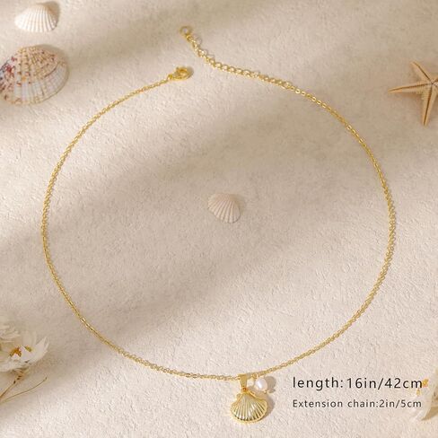 Ewrkbr Gold Necklace for Women,14K Gold Plated Shell Starfish Beach Necklaces Cute Boho Pendant Necklace Fashion Summer Waterproof Pearl Jewelry for Women in Kuwait