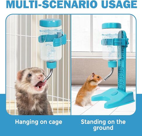 VANNON Pet Standing Water Dispenser Top Fill Dog Water Bottle Dispenser with Stand Leakproof Pet Slow Water Bottle for Small Animals, 13oz, BPA Free, Adjustable Height, Pink in Saudi Arabia