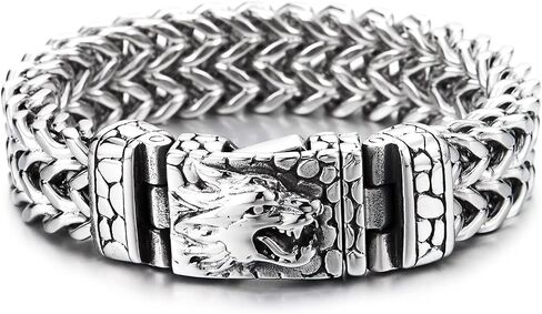 سوار رأس الذئب الصلب من Coolsteelandbeyond ، سلسلة كبح رابط فرانكو كبيرة ، قفل المقياس المحكم ، الفايكنج القوطية in Saudi Arabia