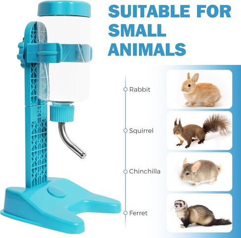 VANNON Pet Standing Water Dispenser Top Fill Dog Water Bottle Dispenser with Stand Leakproof Pet Slow Water Bottle for Small Animals, 13oz, BPA Free, Adjustable Height, Pink in Saudi Arabia