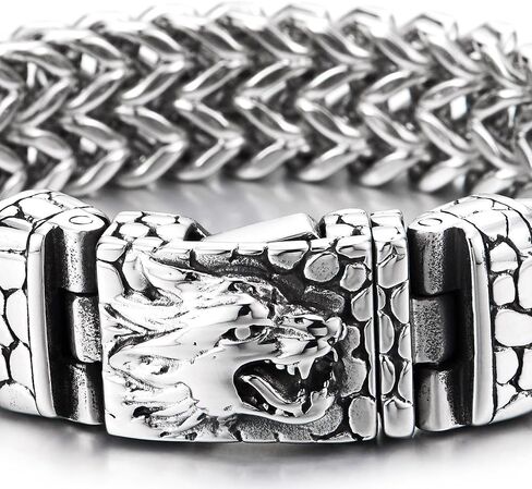 سوار رأس الذئب الصلب من Coolsteelandbeyond ، سلسلة كبح رابط فرانكو كبيرة ، قفل المقياس المحكم ، الفايكنج القوطية in Saudi Arabia