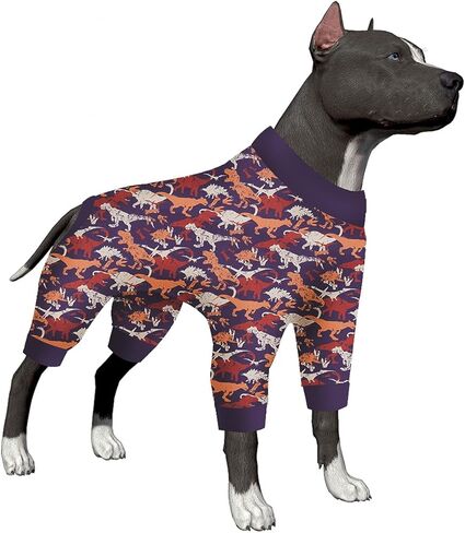 LovinPet Pitbull Pajamas for Dogs - Pet Anxiety Relief, Sun Protection Dog Pajamas, Comfy Stretchy Fabric, Dreamy Bear Print, Large Dog Pjs, Pet Jammies,Yellow XXL in Kuwait