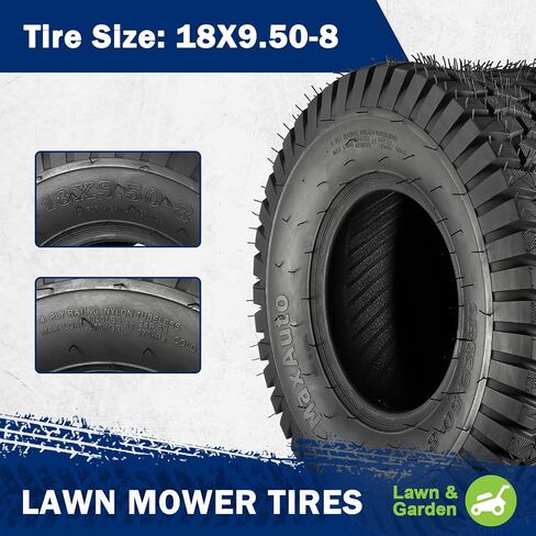 MaxAuto FOX V1 18x9.50-8 Lawn Mower Tires, Patent Design Fox V1 Garden Mower Tire, 18x9.50-8nhs, 18x9.50 8 Rear Turf Tires, 4 Ply Tubeless Tire, 1040lbs Capacity, Set of 2 in Kuwait