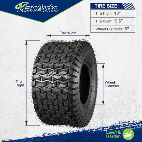 MaxAuto FOX V1 18x9.50-8 Lawn Mower Tires, Patent Design Fox V1 Garden Mower Tire, 18x9.50-8nhs, 18x9.50 8 Rear Turf Tires, 4 Ply Tubeless Tire, 1040lbs Capacity, Set of 2 in Kuwait