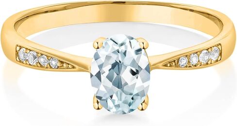GEM Stone King 10k صفراء الذهب الأحجار الكريمة الحجر المولد وخاتم الخطوبة الماس الأبيض للنساء | بيضاوي 7x5mm | زفاف المشاركة الذكرى السنوية خاتم | الأحجام 5 ، 6 ، 7 ، 8 ، 9 in Saudi Arabia