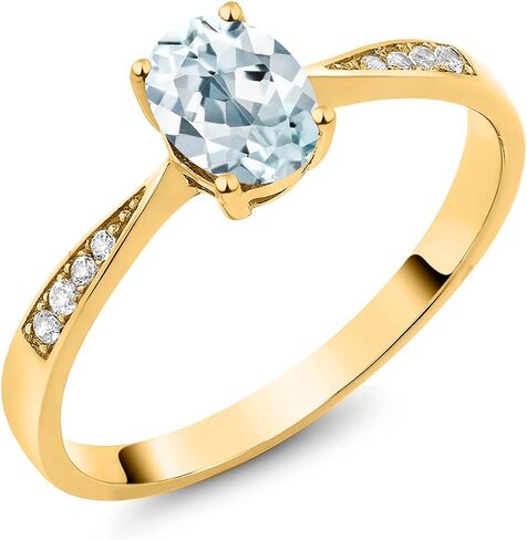 GEM Stone King 10k صفراء الذهب الأحجار الكريمة الحجر المولد وخاتم الخطوبة الماس الأبيض للنساء | بيضاوي 7x5mm | زفاف المشاركة الذكرى السنوية خاتم | الأحجام 5 ، 6 ، 7 ، 8 ، 9 in Saudi Arabia