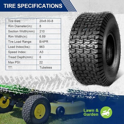 MaxAuto FOX V1 18x9.50-8 Lawn Mower Tires, Patent Design Fox V1 Garden Mower Tire, 18x9.50-8nhs, 18x9.50 8 Rear Turf Tires, 4 Ply Tubeless Tire, 1040lbs Capacity, Set of 2 in Kuwait