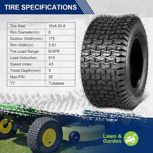 MaxAuto FOX V1 18x9.50-8 Lawn Mower Tires, Patent Design Fox V1 Garden Mower Tire, 18x9.50-8nhs, 18x9.50 8 Rear Turf Tires, 4 Ply Tubeless Tire, 1040lbs Capacity, Set of 2 in Kuwait