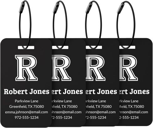 4 Pack Personalized Metal Initials Luggage Tags – Custom Engraved Aluminum Name ID Tags with Steel Loop | Waterproof Cruise Luggage Tags for Suitcase,Baggage, Backpack (Black) in Saudi Arabia