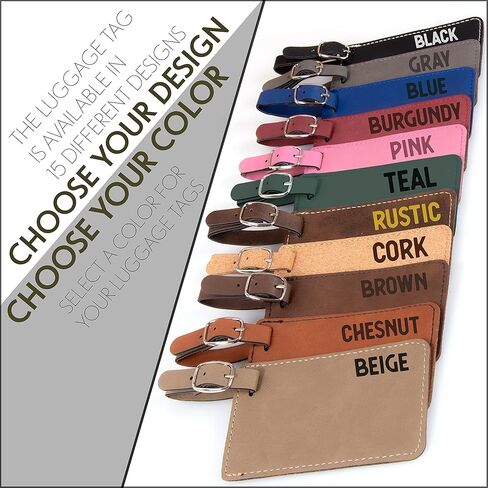 اسم شخصية الأمتعة علامات W حزام | 11 لون - 15 تصميم | هدايا المسافر الجلدية المحفورة للنساء والرجال والأطفال. علامات أمتعة مخصصة مخصصة لشهر العسل - هدايا عيد الميلاد للمسافرين in Kuwait