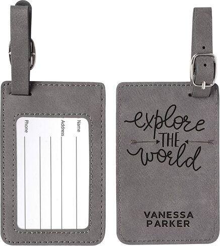 اسم شخصية الأمتعة علامات W حزام | 11 لون - 15 تصميم | هدايا المسافر الجلدية المحفورة للنساء والرجال والأطفال. علامات أمتعة مخصصة مخصصة لشهر العسل - هدايا عيد الميلاد للمسافرين in Kuwait