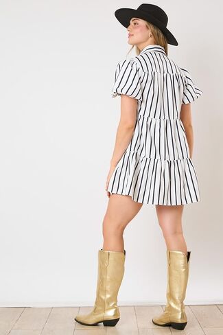 Hey Sweetie Women's Football Sequin Stripe Shirt Dress – Collared Button-Down Puff Sleeve Tiered Dress in Saudi Arabia