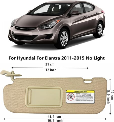 Pair of Left and Right Sun Visors with Holders for Hyundai Elantra 2011 2012 2013 2014 2015 Gray Color #85210-3X040-TX in Kuwait