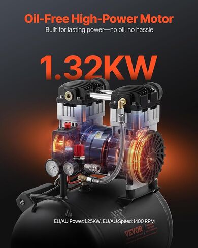 Vevor 6.3 Gallon Air Compressor ، 2 HP 3.35 CFM@ 90PSI OIL OIL ضاغط الهواء الخالي من الخزان والخزائن MAX. ضغط 116PSI ، ضاغط هادئ 70 ديسيبل لإصلاح السيارات ، تضخم الإطارات ، الرسم الرش ، تسمير الأعمال الخشبية in Saudi Arabia