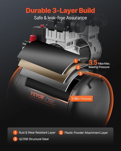 Vevor 6.3 Gallon Air Compressor ، 2 HP 3.35 CFM@ 90PSI OIL OIL ضاغط الهواء الخالي من الخزان والخزائن MAX. ضغط 116PSI ، ضاغط هادئ 70 ديسيبل لإصلاح السيارات ، تضخم الإطارات ، الرسم الرش ، تسمير الأعمال الخشبية in Saudi Arabia