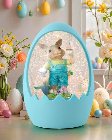 أرنب عيد الفصح LED SNOW GLOBE - ديكور بريق على شكل بيض مع أرنب ، زخارف منزل الربيع للطاولة/الرف ، هدايا حفلات العطلات (الوردي) in Saudi Arabia