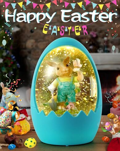 أرنب عيد الفصح LED SNOW GLOBE - ديكور بريق على شكل بيض مع أرنب ، زخارف منزل الربيع للطاولة/الرف ، هدايا حفلات العطلات (الوردي) in Saudi Arabia