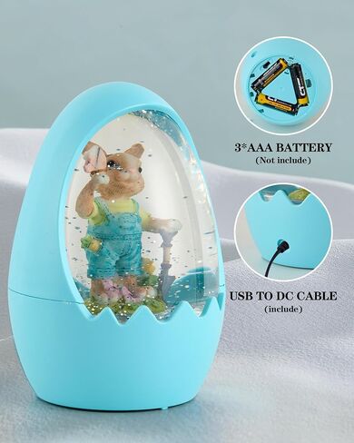 أرنب عيد الفصح LED SNOW GLOBE - ديكور بريق على شكل بيض مع أرنب ، زخارف منزل الربيع للطاولة/الرف ، هدايا حفلات العطلات (الوردي) in Saudi Arabia