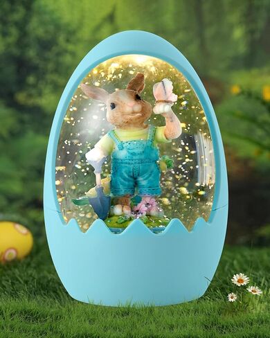 أرنب عيد الفصح LED SNOW GLOBE - ديكور بريق على شكل بيض مع أرنب ، زخارف منزل الربيع للطاولة/الرف ، هدايا حفلات العطلات (الوردي) in Saudi Arabia