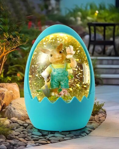 أرنب عيد الفصح LED SNOW GLOBE - ديكور بريق على شكل بيض مع أرنب ، زخارف منزل الربيع للطاولة/الرف ، هدايا حفلات العطلات (الوردي) in Saudi Arabia