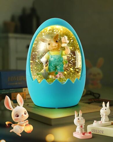 أرنب عيد الفصح LED SNOW GLOBE - ديكور بريق على شكل بيض مع أرنب ، زخارف منزل الربيع للطاولة/الرف ، هدايا حفلات العطلات (الوردي) in Saudi Arabia