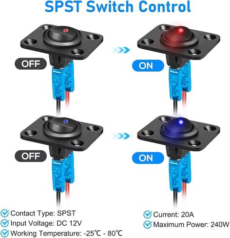 Linkstyle Rocker تبديل لوحة التبديل ، 12V 20A مقاوم للماء الأزرق والأحمر LED في لوحة التبديل الجولة spst لقارب السيارة RV البحرية in Saudi Arabia