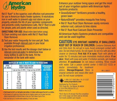 IPW Industries Inc Rid O' Rust 2X RR1 Concentration Stain Preventer, Rust Stain Remover 1/2 Gallon Bottle 4 pack (RR1-1-CS) American Hydro Systems in Saudi Arabia