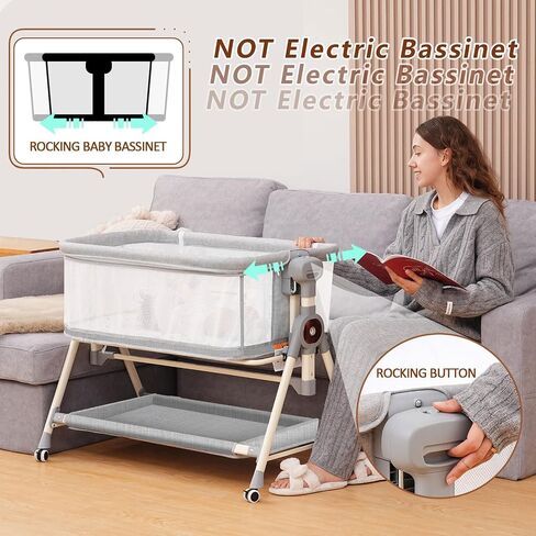 Baby Bassinet,Rocking Bassinet with Waterproof Sheets,3 in 1 Baby Bassinets Bedside Sleeper,6 Height Adjustable Bedside Bassinet for Newborn(Grey) in Saudi Arabia