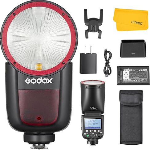 Godox V1-N V1N U Round Head Camera Flash for Nikon, 2.4G TTL Godox V1 Nikon Speedlite 1/8000s HSS Flash, Rechargable Li-ion Battery, 480 Full Power Shots, LED Modeling Lamp(USA Version) in Saudi Arabia