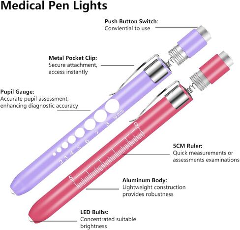 Nurse Penlight with Pupil Gauge, 2 Pack LED Medical Pen Lights for Nursing Doctors, EMTs Pink and Purple with Batteries in Saudi Arabia