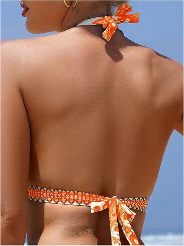 Milumia Women's Tropical Halter Bikini Top Tie Back O-Ring Linked Wireless Swimsuit Bathing Suits Top only in Saudi Arabia