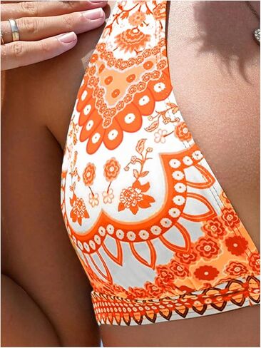 Milumia Women's Tropical Halter Bikini Top Tie Back O-Ring Linked Wireless Swimsuit Bathing Suits Top only in Saudi Arabia