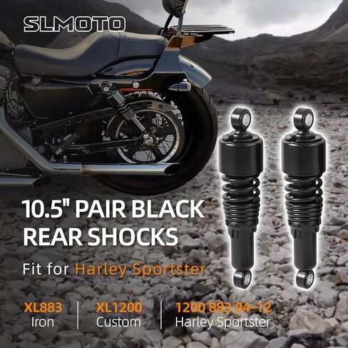 Slmoto 10.5 '' زوج الصدمات الخلفية تناسب Harley Sportster XL883 Iron XL1200 Custom Harley Sportster 1200 883 04-12 Black in Saudi Arabia